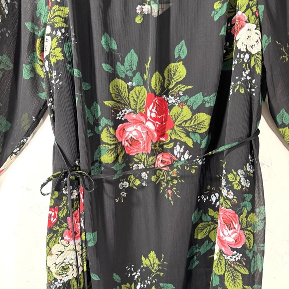 LOFT black Floral Long Sleeve Tie Waist Dress Sz L - Picture 6 of 14